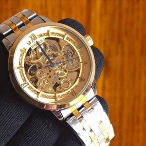 Rolex Skeleton Dial Luxury Watch – Gold-Tone Elegance with Two-Tone Bracelet