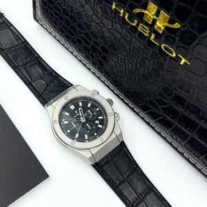 Hublot Chronograph Luxury Watch – Black Dial with Leather Strap