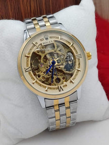 Rolex Skeleton Dial Luxury Watch – Gold-Tone Elegance with Two-Tone Bracelet