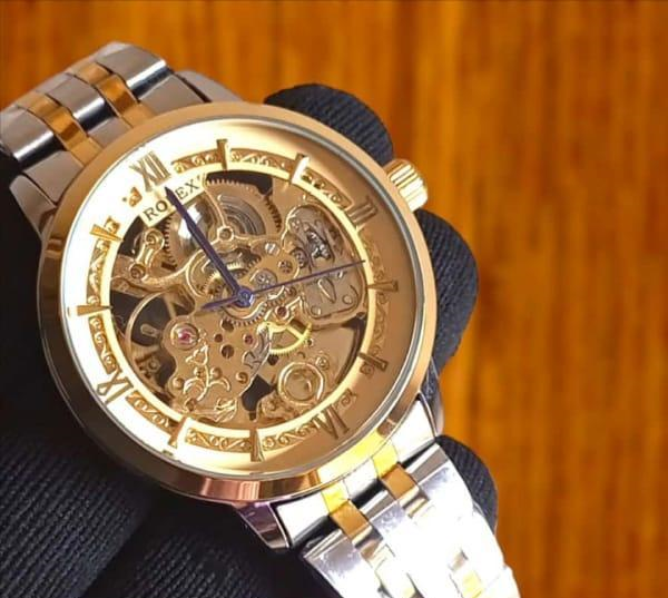 Rolex Skeleton Dial Luxury Watch – Gold-Tone Elegance with Two-Tone Bracelet